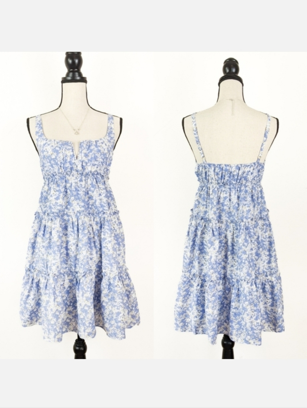 🦋LAST🦋 NWT Storia Blue Daisy Tiered Mini Dress, Size Large
